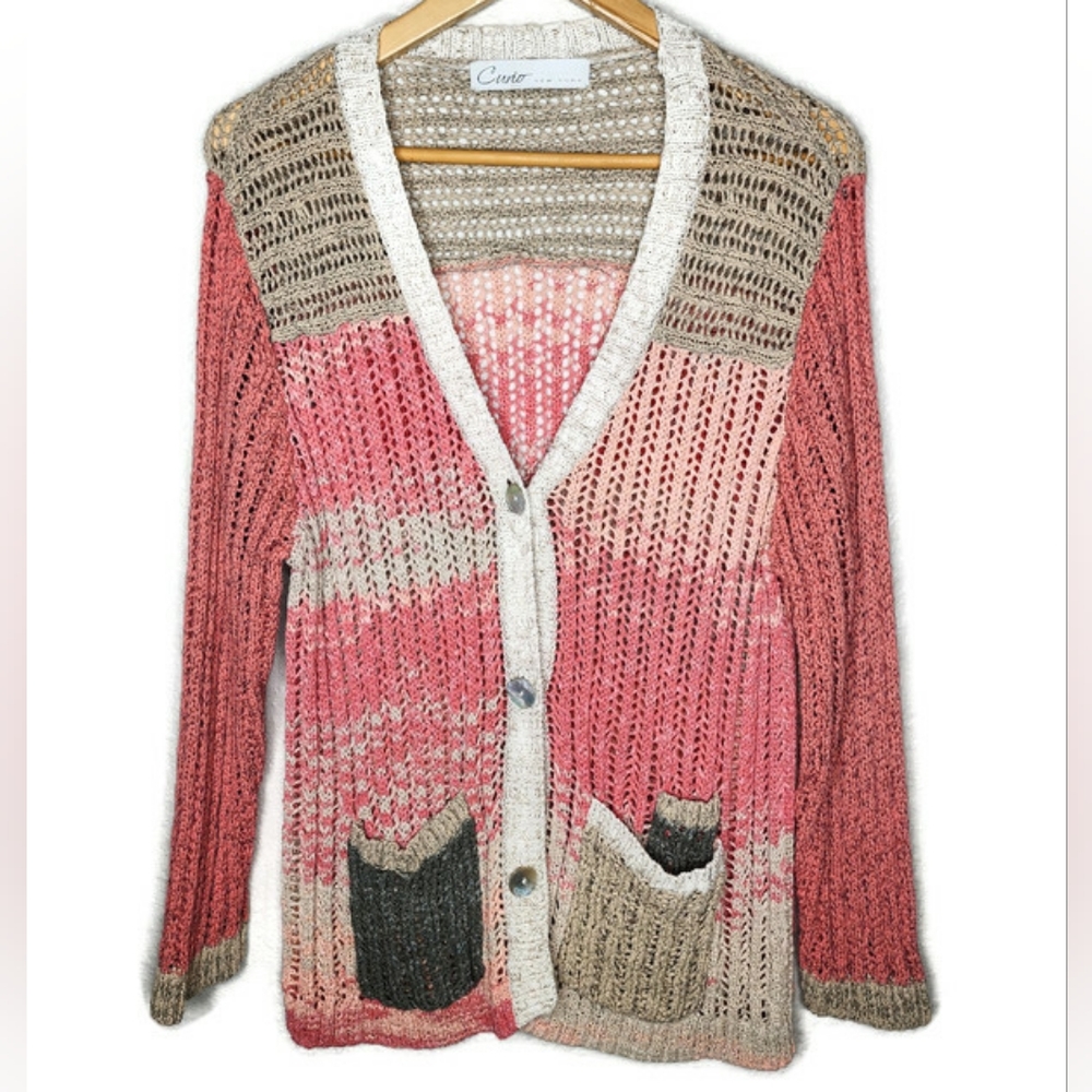 Curio New York Salmon Ombre Cardigan Sweater Size XL
